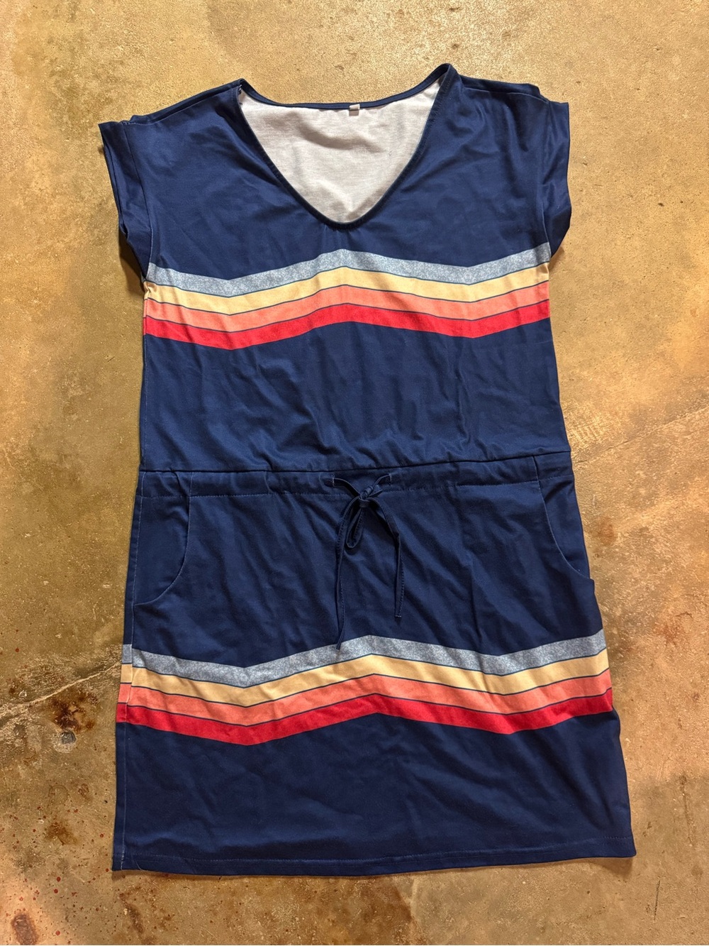 Navy Stripe Drawstring Casual Dress
